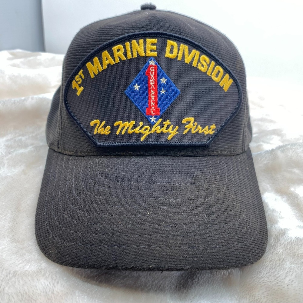 1st Marine Division The Mighty First Embroidered Cap Hat Black Vintage USA Made